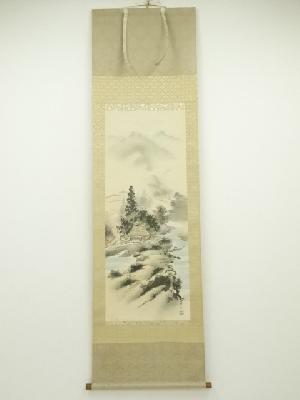 長尾梅友　四神相応山水図　印刷絹本掛軸（共箱）